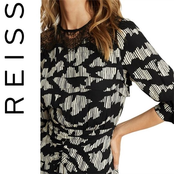 NEW Reiss Miya Abstract Ruched Long Sleeve Minidress 8 US - Picture 3 of 16